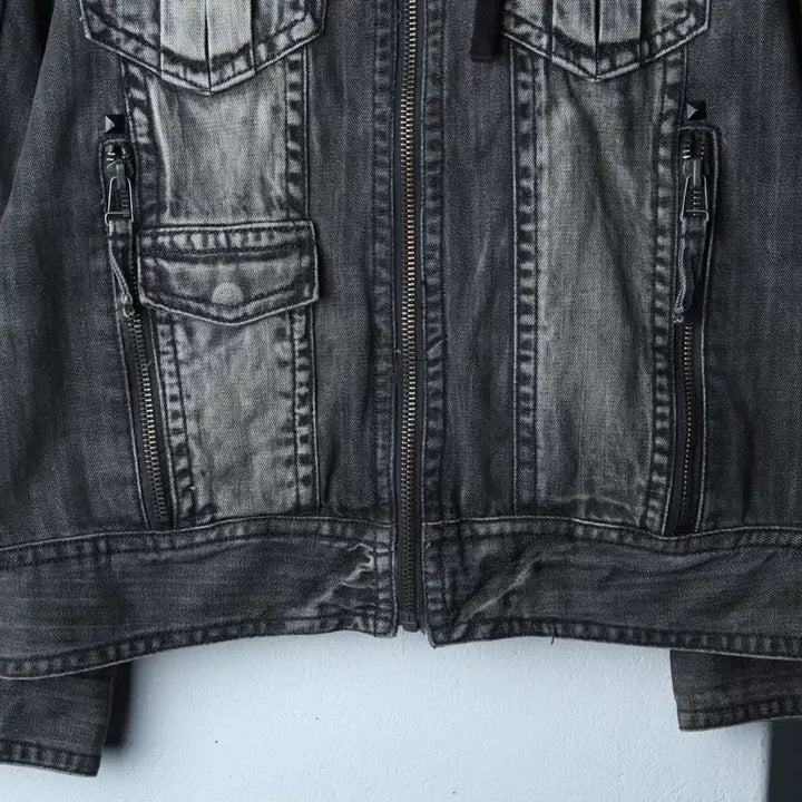 [BUNJANG] Crooks Denim Windbreaker Jacket / (XL) 크럭스 집업 바람막이 점퍼자켓 후드 데님 흑청-174F9