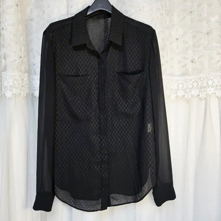 [BUNJANG] Sisley Sheer Black Blouse / 시슬리 시스루블랙셔츠 블라우스