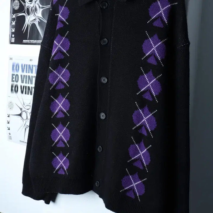 [BUNJANG] Exton's Spade Pattern Knit Long Sleeve T-shirt / (L-XL) 엑스톤즈 니트 긴팔티셔츠 스페이드 패턴 블랙-1750B