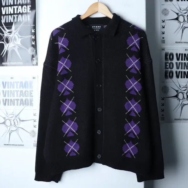 [BUNJANG] Exton's Spade Pattern Knit Long Sleeve T-shirt / (L-XL) 엑스톤즈 니트 긴팔티셔츠 스페이드 패턴 블랙-1750B