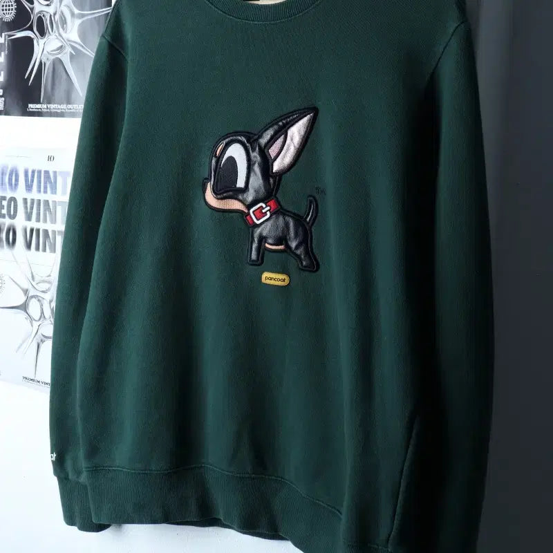 [BUNJANG] Pancoat Dog Logo Green Sweatshirt / (M-L) 팬콧 맨투맨 티셔츠 레더 강아지 빅로고 그린 키치-1751A