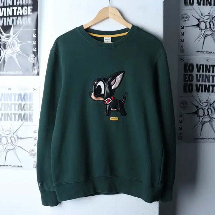 [BUNJANG] Pancoat Dog Logo Green Sweatshirt / (M-L) 팬콧 맨투맨 티셔츠 레더 강아지 빅로고 그린 키치-1751A
