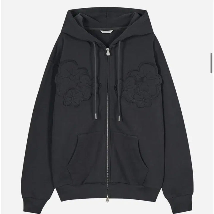 [BUNJANG] Type Service Flower Applique Zip Hoodie / (새상품) 타입서비스 플라워 후드집업 차콜