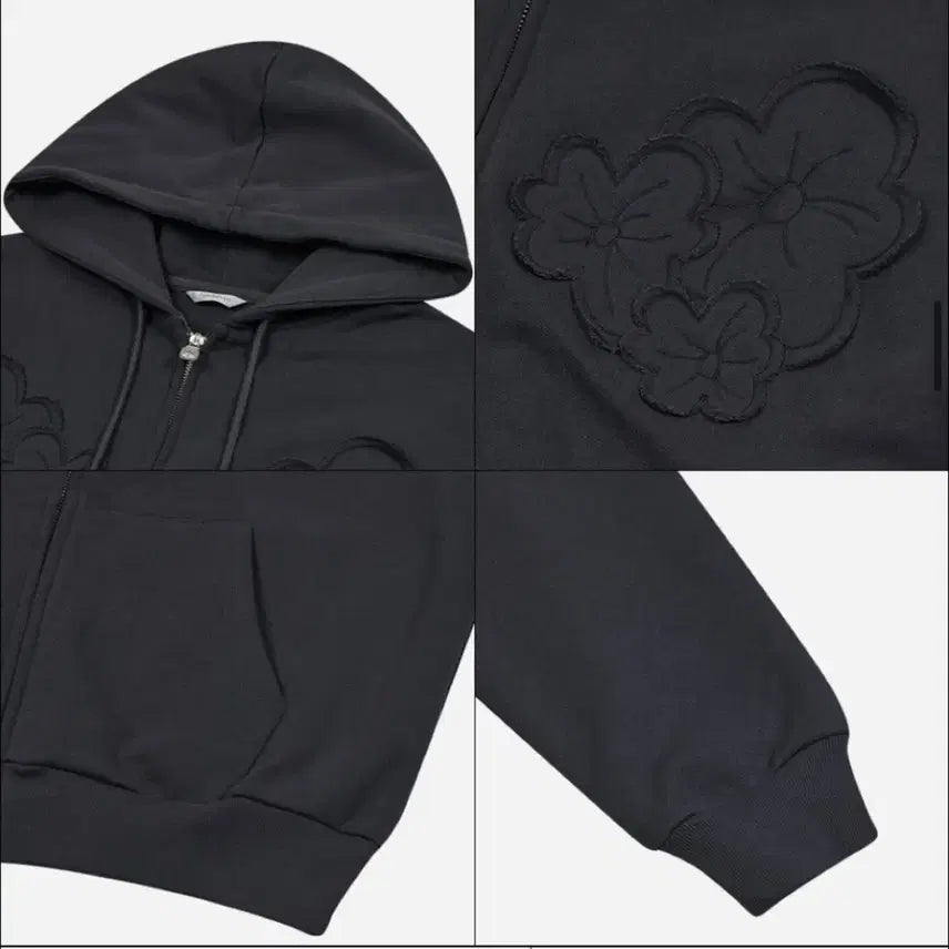 [BUNJANG] Type Service Flower Applique Zip Hoodie / (새상품) 타입서비스 플라워 후드집업 차콜