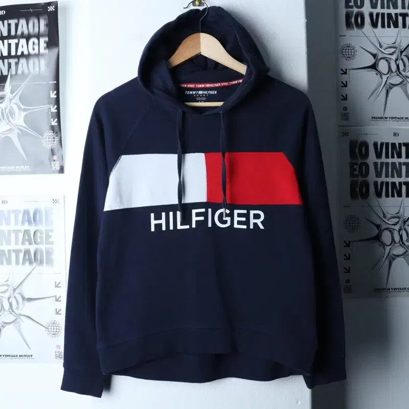 [BUNJANG] Tommy Hilfiger Big Logo Hoodie Navy / W(S-M) 타미힐피거 후드티셔츠 빅로고 네이비 올드스쿨-17535