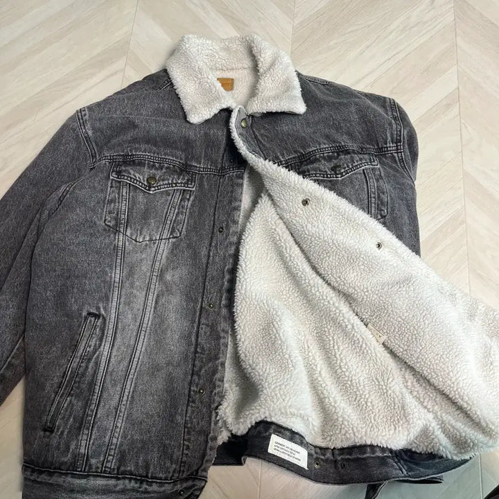 [BUNJANG] Lafarge Store Washed Denim Sherpa Trucker Jacket / 라퍼지스토어 워시드 데님 쉐르파 트러커 자켓 워시드블랙(새상품)
