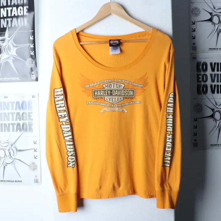 [BUNJANG] Harley-Davidson Long Sleeve T-shirt - Yellow / W(L-XL) 할리데이비슨 긴팔티셔츠 빅로고 레터링 노랑-17548