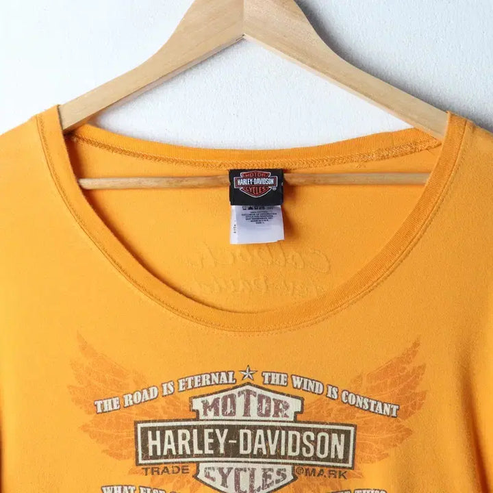 [BUNJANG] Harley-Davidson Long Sleeve T-shirt - Yellow / W(L-XL) 할리데이비슨 긴팔티셔츠 빅로고 레터링 노랑-17548