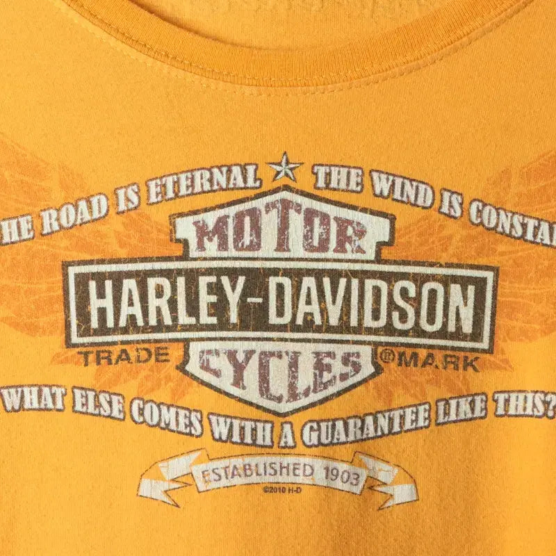 [BUNJANG] Harley-Davidson Long Sleeve T-shirt - Yellow / W(L-XL) 할리데이비슨 긴팔티셔츠 빅로고 레터링 노랑-17548