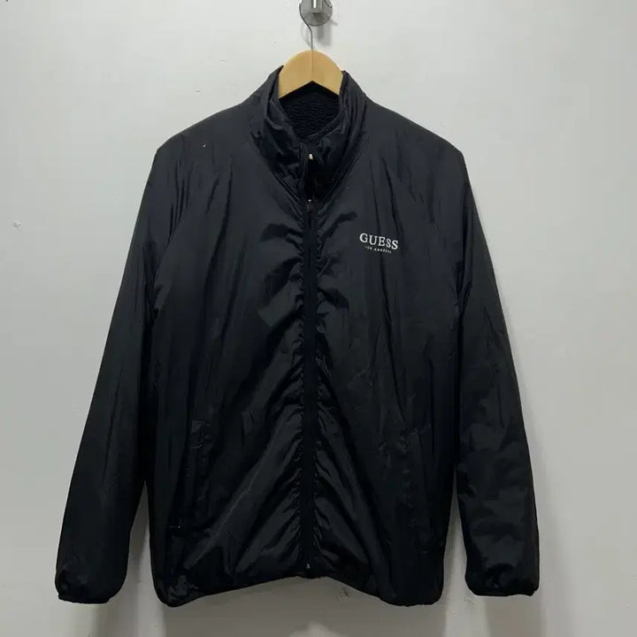 [BUNJANG] Guess Black Back Logo Reversible Windbreaker Jacket / 게스 블랙 백로고 바람막이 자켓 양면 후리스 L