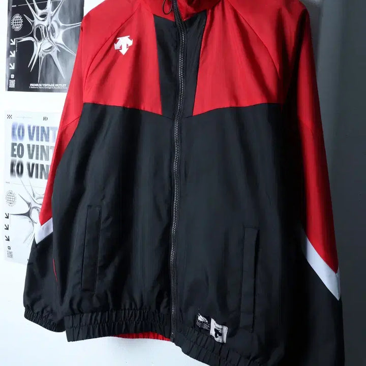 [BUNJANG] Descente Windbreaker Jacket / (M) 데상트 집업 바람막이 점퍼자켓 검빨 레드 올드스쿨-1746D