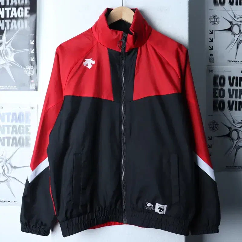 [BUNJANG] Descente Windbreaker Jacket / (M) 데상트 집업 바람막이 점퍼자켓 검빨 레드 올드스쿨-1746D