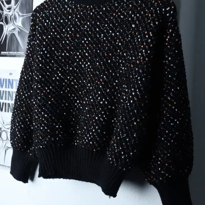 [BUNJANG] W(F) Knit Pattern Semi-Crop Top / W(F) 니트 패턴 세미크롭 블랙-1747F