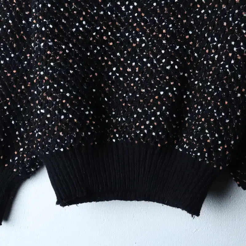 [BUNJANG] W(F) Knit Pattern Semi-Crop Top / W(F) 니트 패턴 세미크롭 블랙-1747F