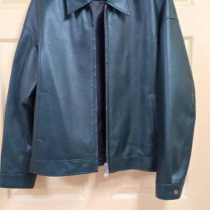 [BUNJANG] FFEFF STUDIO Leather Single Zip-Up Jacket (Dark Green) / 페프스튜디오 (FFEFF STUDIO) 레더 싱글 집업 자켓 M