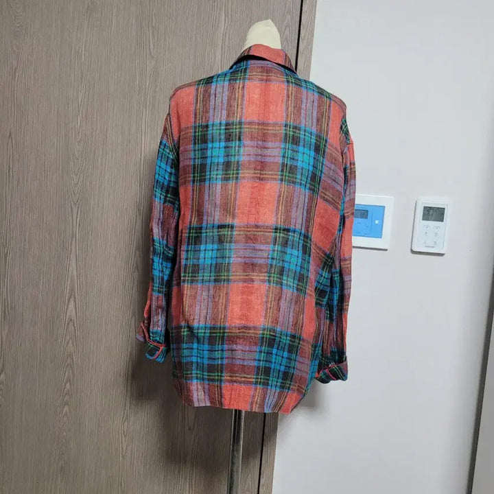 [BUNJANG] Benetton Color Check Pattern Linen Jacket / 베네통 마100% 오버핏 컬러풀 체크 패턴 자켓