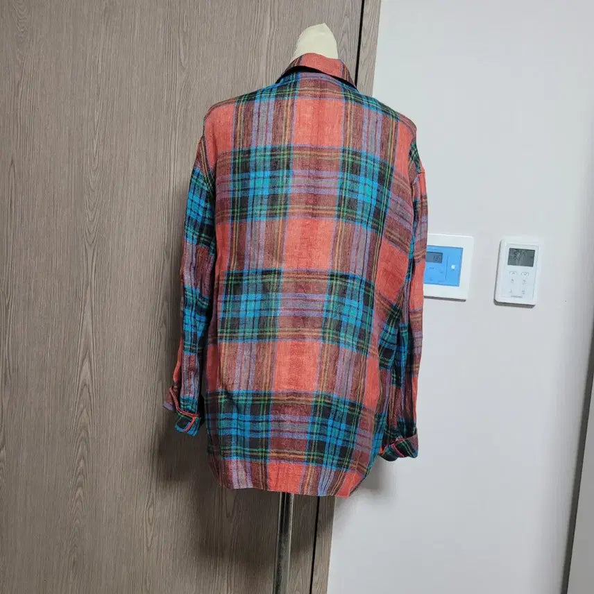 [BUNJANG] Benetton Color Check Pattern Linen Jacket / 베네통 마100% 오버핏 컬러풀 체크 패턴 자켓