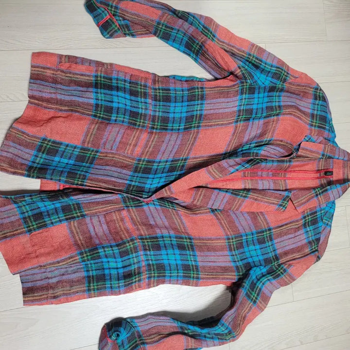 [BUNJANG] Benetton Color Check Pattern Linen Jacket / 베네통 마100% 오버핏 컬러풀 체크 패턴 자켓