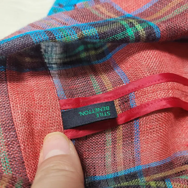 [BUNJANG] Benetton Color Check Pattern Linen Jacket / 베네통 마100% 오버핏 컬러풀 체크 패턴 자켓