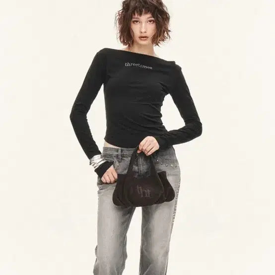 [BUNJANG] 3 Times Off-Shoulder Long Sleeve Tee Blush / 쓰리타임즈 오프숄더 긴팔 티셔츠 Blush tee