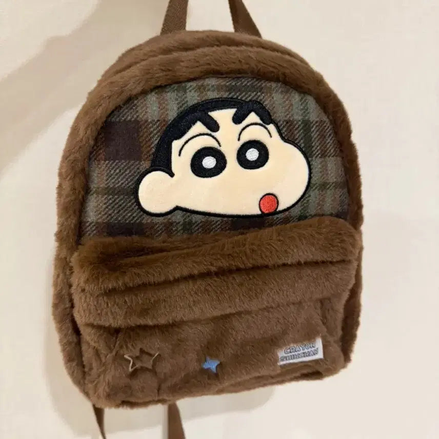 [BUNJANG] Crayon Shin-chan Fuzzy Backpack Brown / 짱구 가방 털 백팩 브라운 (새상품)