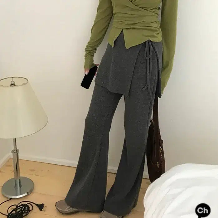 [BUNJANG] Unbranded Charcoal Wrap Skirt Pants / 랩스커트 팬츠 차콜 (새상품)