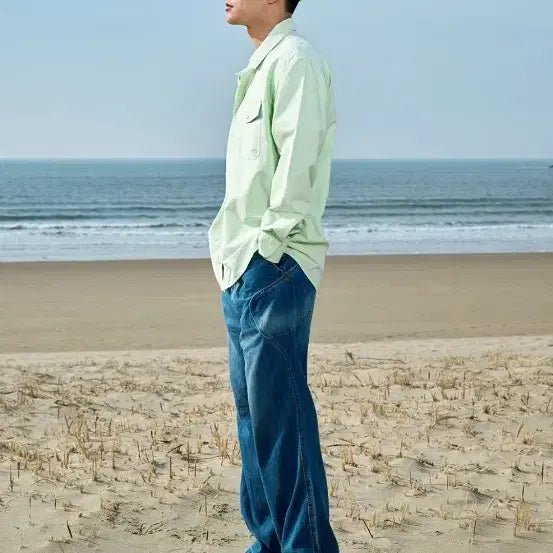 [BUNJANG] 오프그리드 스티치 옥스포드 스냅 셔츠-라이트그린 / 오프그리드 스티치 옥스포드 스냅 셔츠-라이트그린