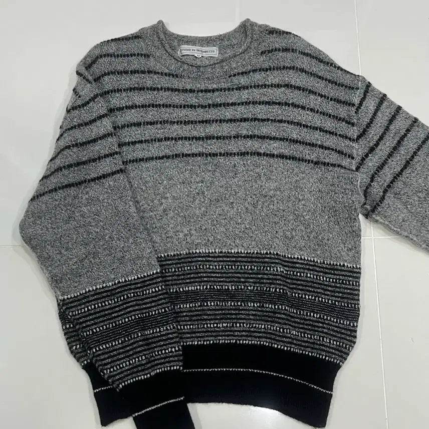 [BUNJANG] Vintage Gray Striped Knit Sweater / 빈티지 그레이 스프라이트 배색 니트