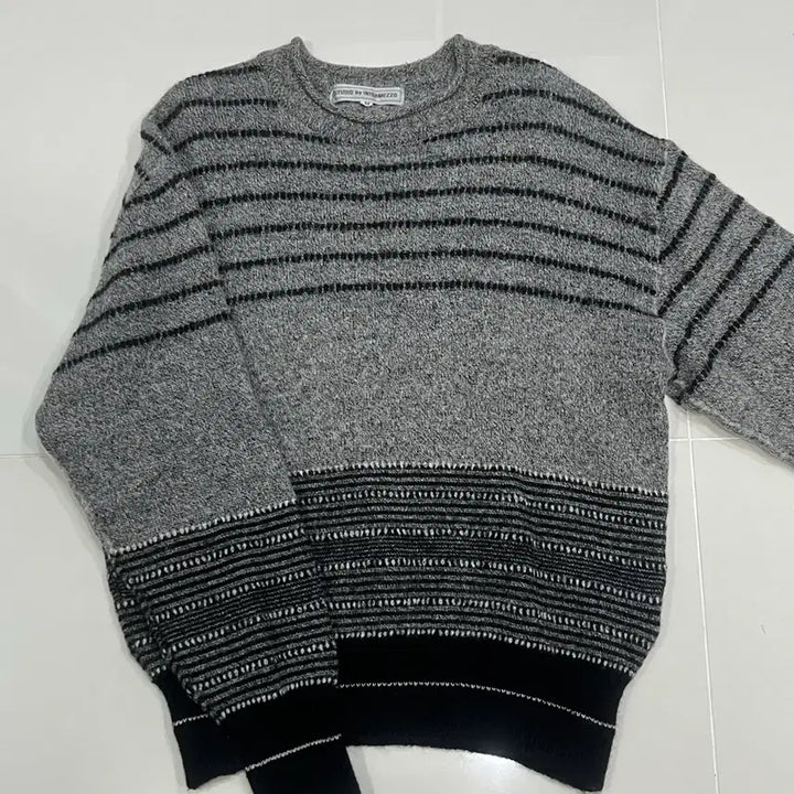 [BUNJANG] Vintage Gray Striped Knit Sweater / 빈티지 그레이 스프라이트 배색 니트