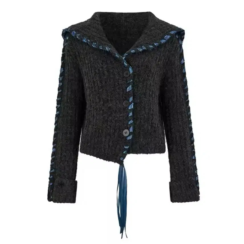 [BUNJANG] Sailor Collar Cardigan Charcoal / 차콜 세일러카라 가디건