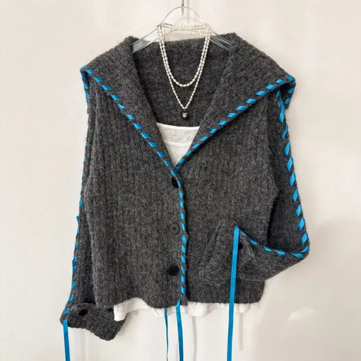 [BUNJANG] Sailor Collar Cardigan Charcoal / 차콜 세일러카라 가디건