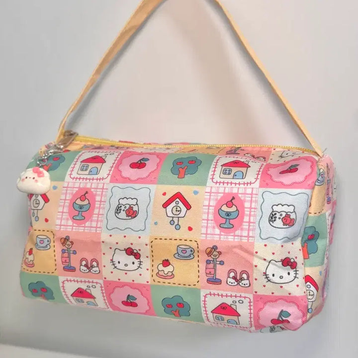 [BUNJANG] Hello Kitty Patchwork Mini Tote Bag Pouch / 키티 미니백 손잡이 파우치 토트백 (새상품)