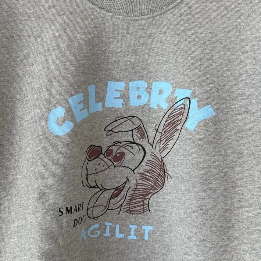 [BUNJANG] Gray Dog Print Sweatshirt / 새제품   그레이 도그 프린팅 맨투맨