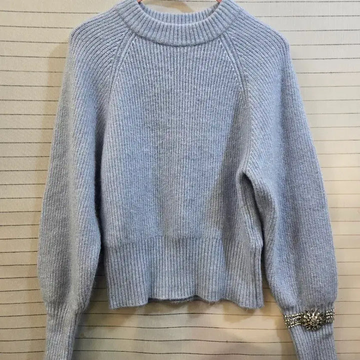 [BUNJANG] Sandro Blue Knit Sweater with Cubic Embellishments / 산드로블루 니트 스웨터 큐빅 장식