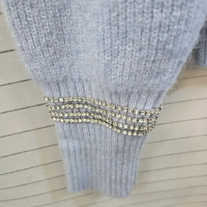 [BUNJANG] Sandro Blue Knit Sweater with Cubic Embellishments / 산드로블루 니트 스웨터 큐빅 장식