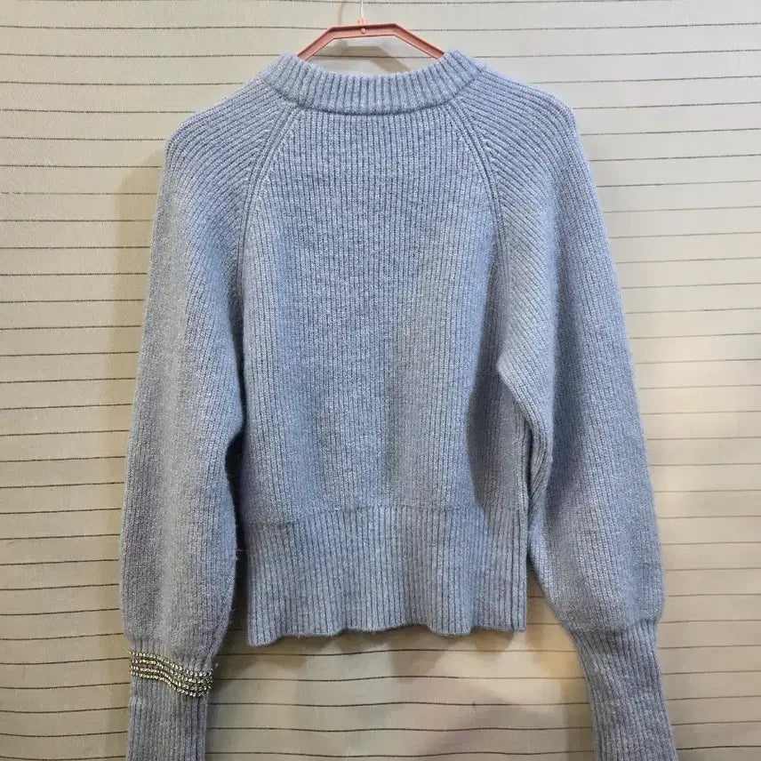 [BUNJANG] Sandro Blue Knit Sweater with Cubic Embellishments / 산드로블루 니트 스웨터 큐빅 장식