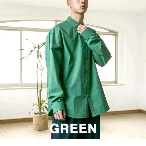 [BUNJANG] Indust Bio-Washed Soft Cotton Shirt - Green / 인더스트 바이오워싱 소프트코튼 셔츠_그린