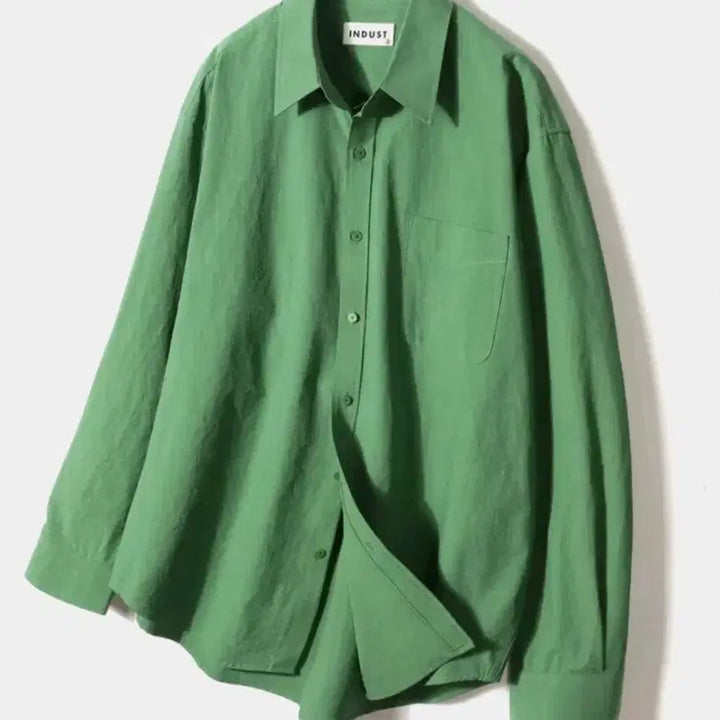 [BUNJANG] Indust Bio-Washed Soft Cotton Shirt - Green / 인더스트 바이오워싱 소프트코튼 셔츠_그린
