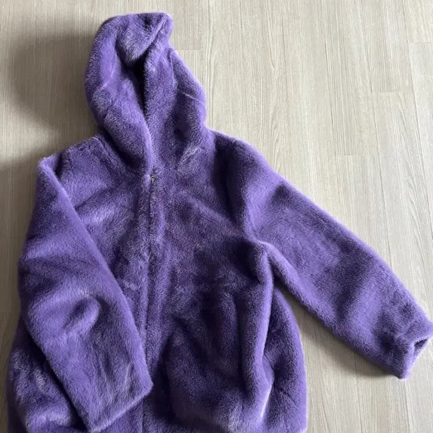 [BUNJANG] Purple Hooded Faux Fur Jacket / 퍼플 후드 퍼 자켓