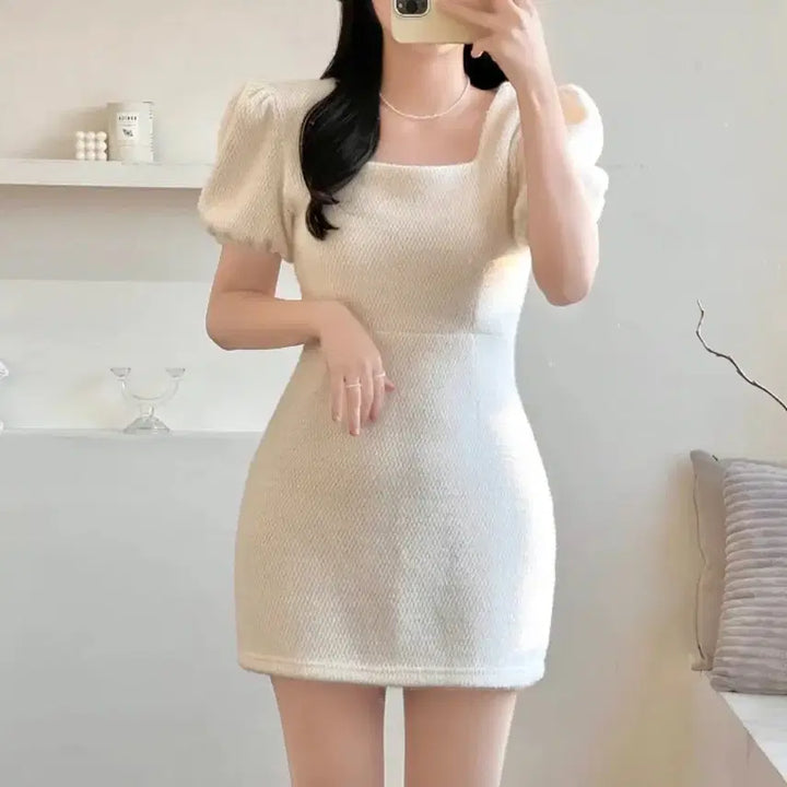 [BUNJANG] Square Neck Mini Dress / 스퀘어넥 미니 원피스