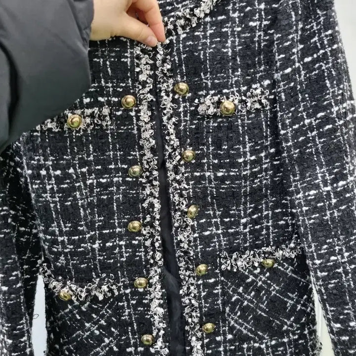 [BUNJANG] Black Tweed Gold Button Jacket / 블랙 트위드 금장 버튼 자켓