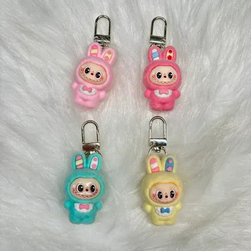 [BUNJANG] Labubu Flocked Fur Figure Keyring / 노랑 라부부 털 후로킹 피규어키링