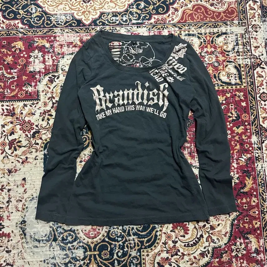 [BUNJANG] Punk Skull Slit Top / 갸루 펑크 스컬 트임 딱붙탑