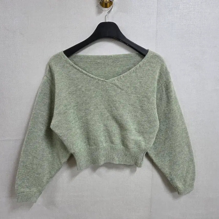 [BUNJANG] V-neck Crop Pea Knit Top / 여성 V넥 크롭 완두콩 니트 F