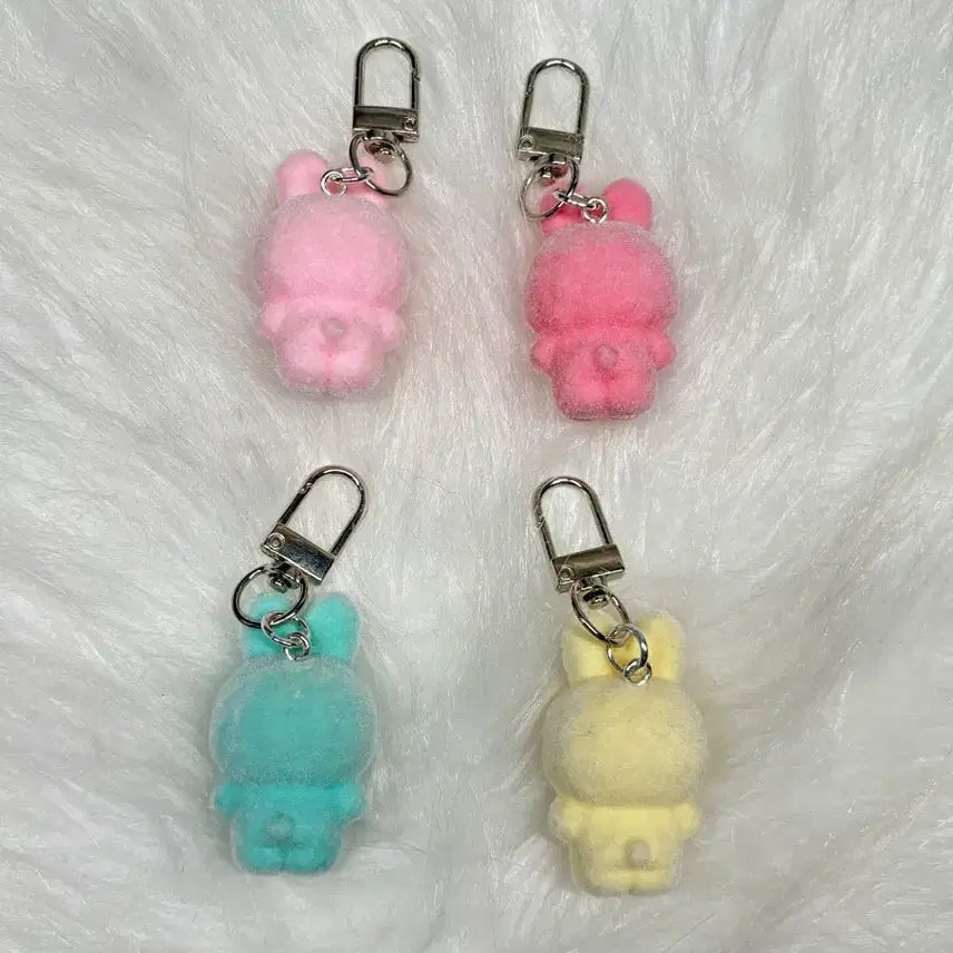 [BUNJANG] Labubu Flocked Fur Figure Keychain / 핑크 라부부 털 후로킹 히규어 키링