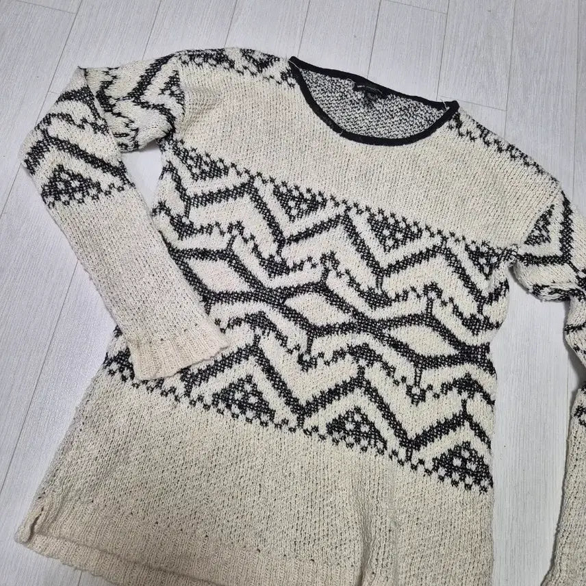 [BUNJANG] Mango Ivory Pattern Knit Sweater / 망고 아이보리 패턴 니트