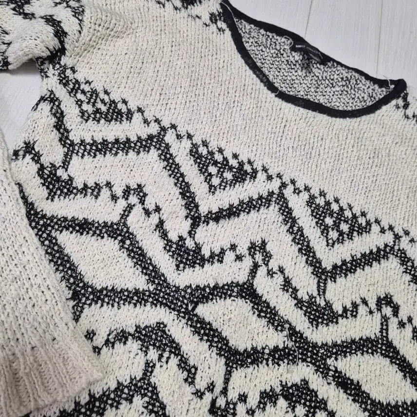 [BUNJANG] Mango Ivory Pattern Knit Sweater / 망고 아이보리 패턴 니트