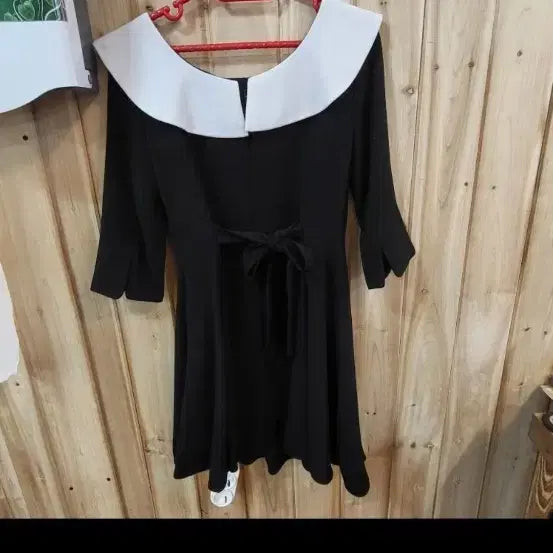 [BUNJANG] Black Collar Neck 7-Part Dress / 카라넥 블랙 원피스 7부