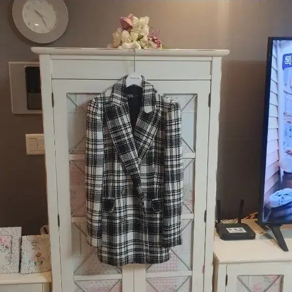 [BUNJANG] ZARA Tweed Jacket - Black and White Check Pattern / 자라 트위드자켓/55