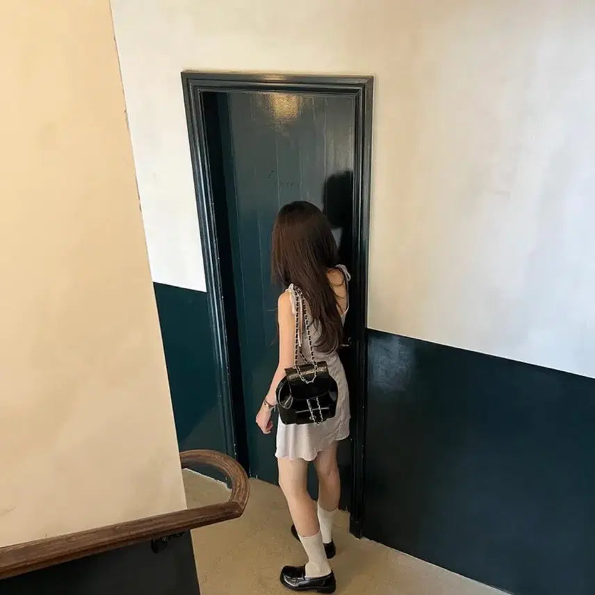 [BUNJANG] Asovio Black Chain Backpack / [새상품] 원가 35만원 아소뷔오 블랙 체인 백팩 가방